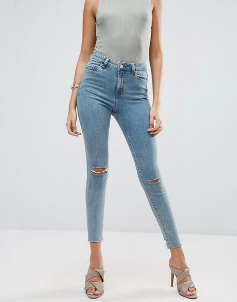 Asos - Ridley - Jeans Skinny Lavaggio Blu Etta Greyed Con Orlo Asimmetrico - Blu