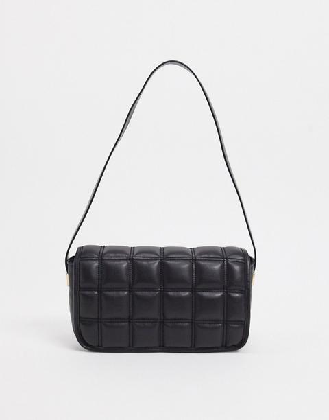 Asos Design Quilted Shoulder Bag With Hardware In Black