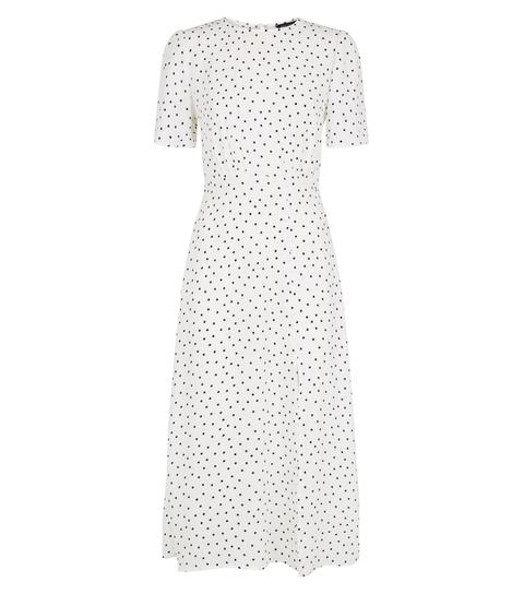 white spotted midi dress