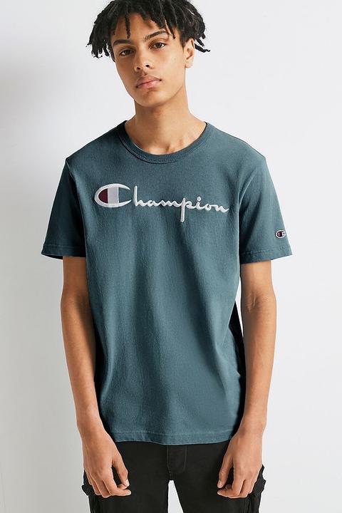 Champion Script Teal Reverse Weave T-shirt
