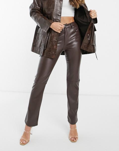 Asos Design Mid Rise '90's' Straight Leg In Chocolate Pu-brown