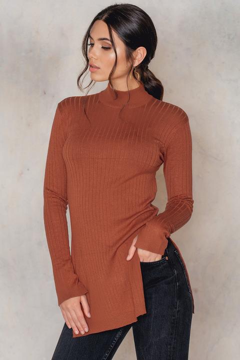 Knitted High Slit Ls Top