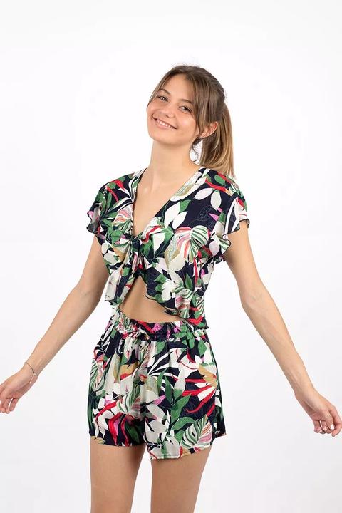 Blusa Nudo Flores Marino