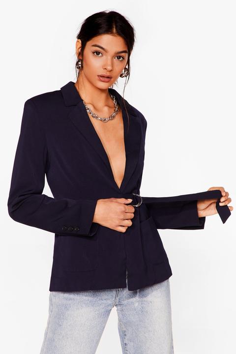 Womens Deep V Neck D Ring Belted Blazer