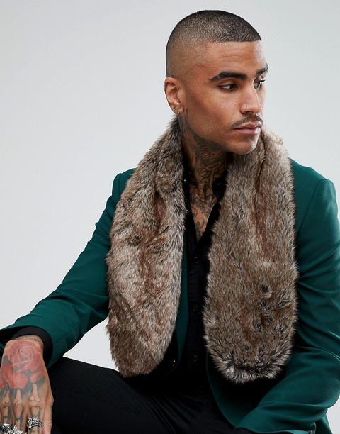 Bufanda De Pelo Sintético En Marrón De Asos