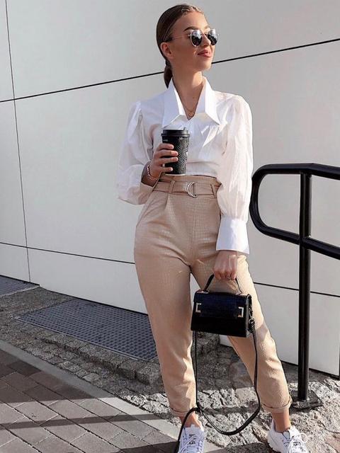 Esme Belted Crocodile Print Tapered Trousers In Stone