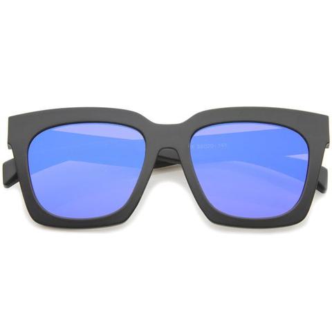 Oversize Horned Rim Mirrored Flat Lens Sunglasses A188
