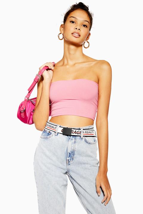 Womens Blush Pink Ribbed Bandeau Top - Pink, Pink