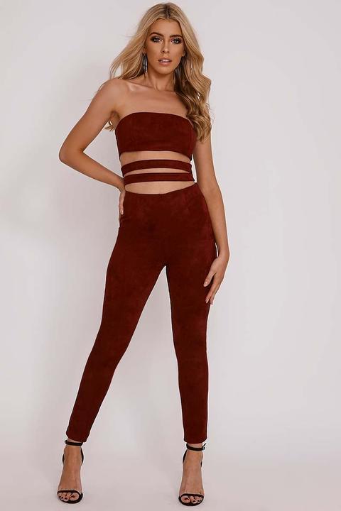 Burgundy Leggings - Olivia Attwood Burgundy Faux Suede Leggings