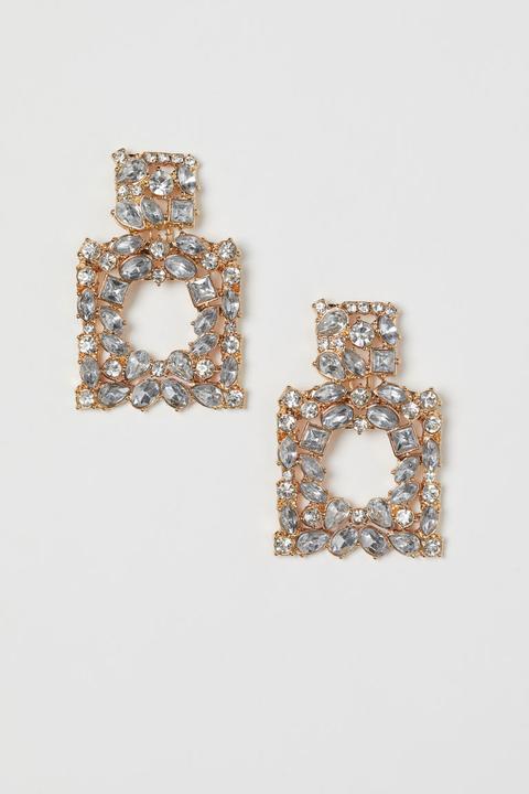 Pendientes Grandes Con Strass - Oro