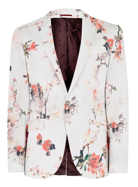 White Floral Ultra Skinny Suit Jacket