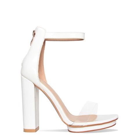 white patent block heels