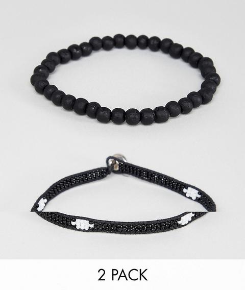 Asos Design 2 Pack Aztec Style Beaded Bracelet Pack - Black
