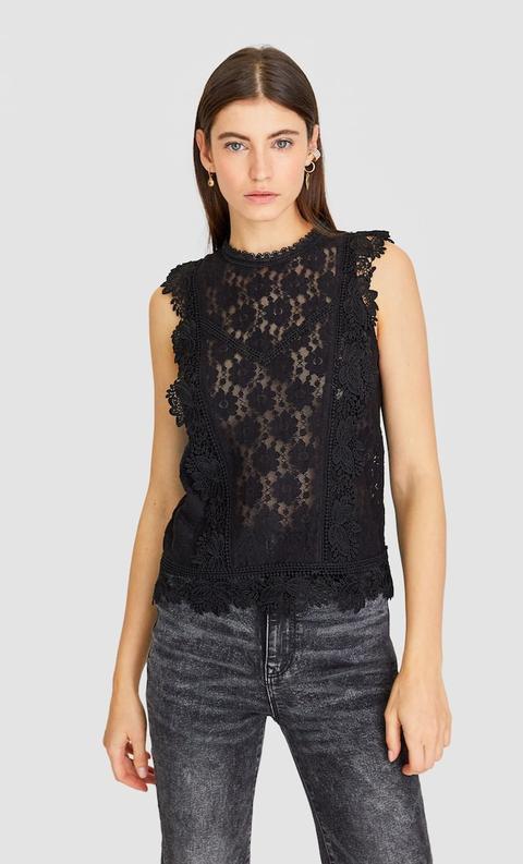 Top In Crochet Con Volant Nero