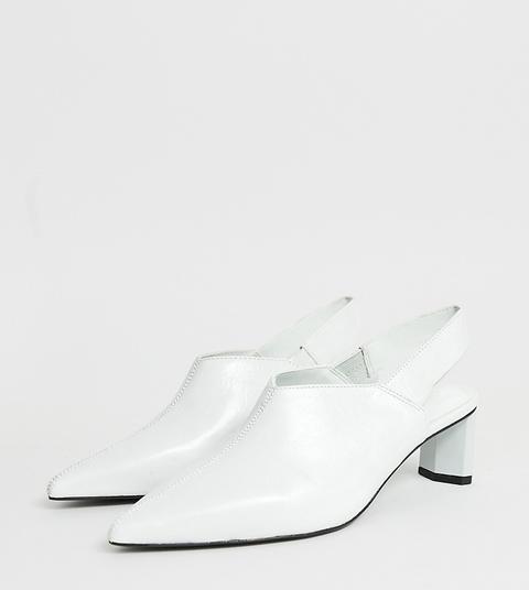 Mango Leather Sling Back Shoe On Setback Heel In White