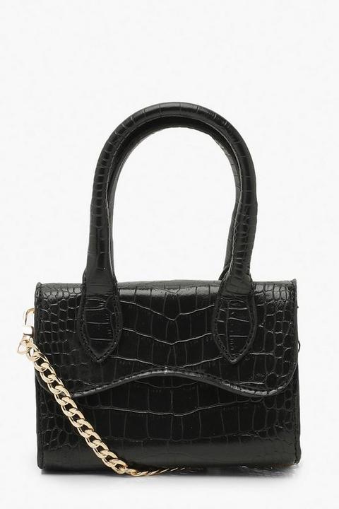 Womens Croc Mini Structured Handle Cross Body Bag - Black - One Size, Black