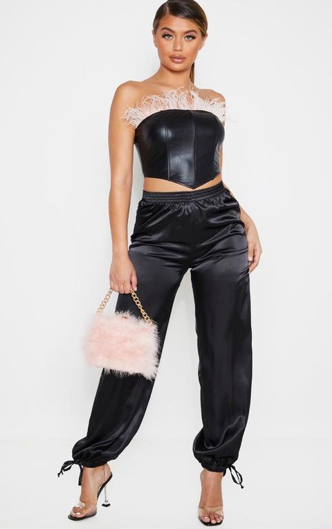 Black Satin Ankle Tie Jogger