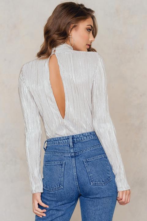 Pleated High Neck Open Back Top