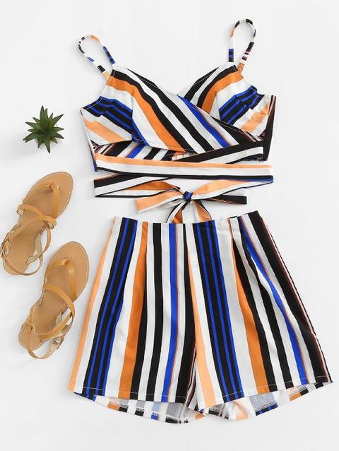 Top A Righe Multicolor Con Pantaloncini