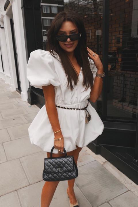 White Playsuits - Lorna Luxe White 'cherry' Button Down Bubble Hem Playsuit