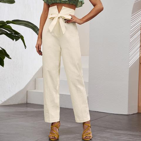 Pantalon Unicolore Avec Découpe Et Nœud