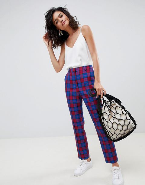 Asos Design - Pantaloni Slim A Quadri Blu E Rosso A Quadri - Multicolore