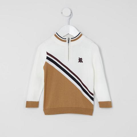 Mini Boys Beige Blocked Knitted Jumper