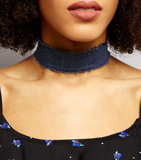 Navy Denim Frayed Edge Choker