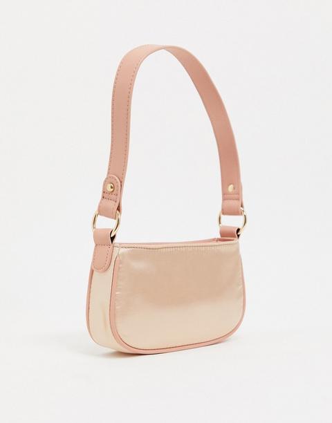 Asos Design - Sac Porté Épaule En Satin Style 90s - Blush-rose