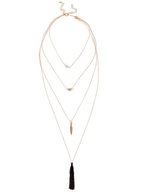 Gold Diamante Tassel Layer Necklace