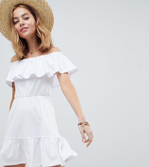 Asos Design Petite - Prendisole Con Spalle Scoperte E Gonna A Strati - Bianco