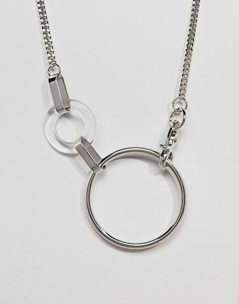 Asos Design Necklace In Large Metal And Resin Link Design In Silver - Rhodium