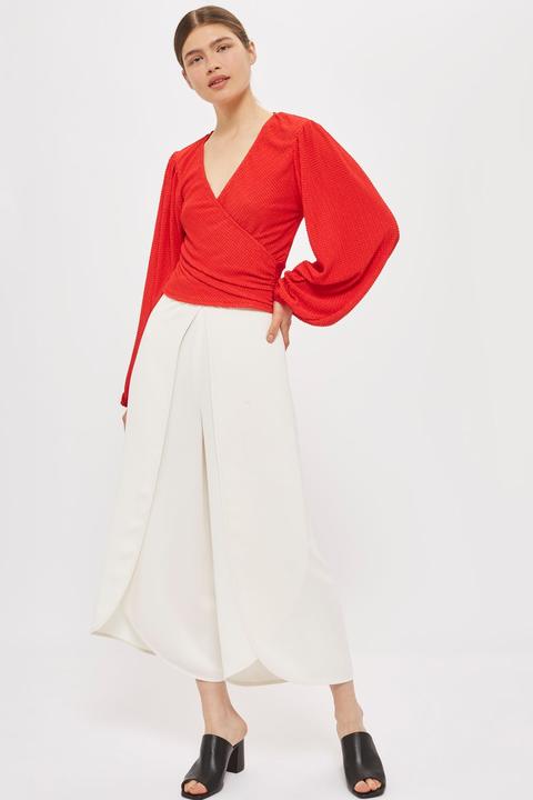 Blouson Sleeve Textured Wrap Top