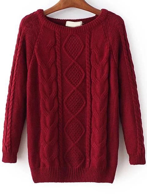 Maglione Maniche A Raglan Cable Rosso