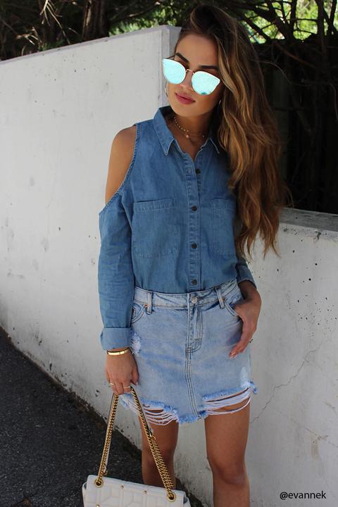 Distressed Denim Mini Skirt