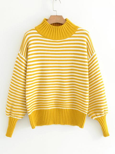 Lantern Sleeve Striped Sweater