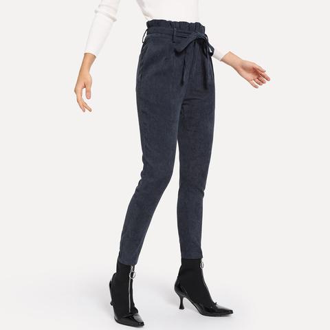 Per Tutti I Giorni Colore Unico Cintura Blu Navy Pantaloni