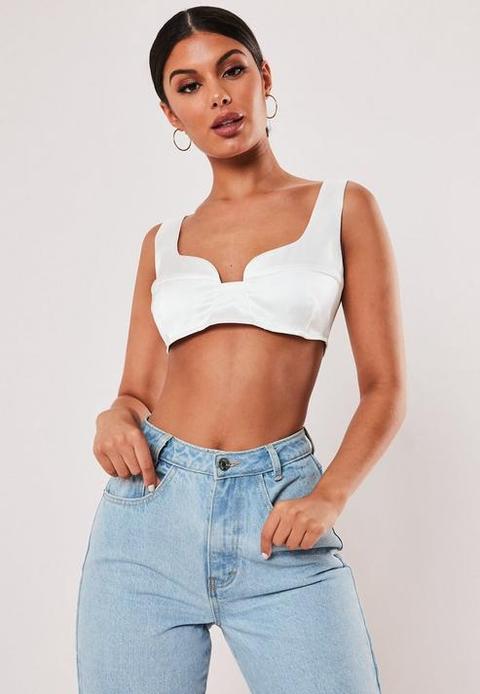 White Soft Cup Satin Bralet, Cream