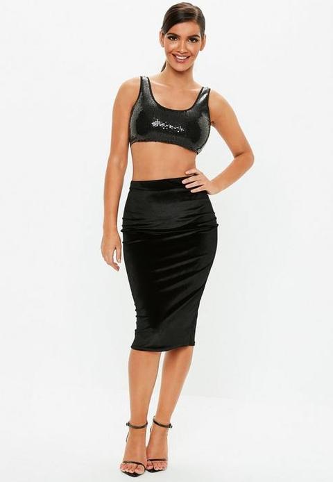 black velvet midi skirt