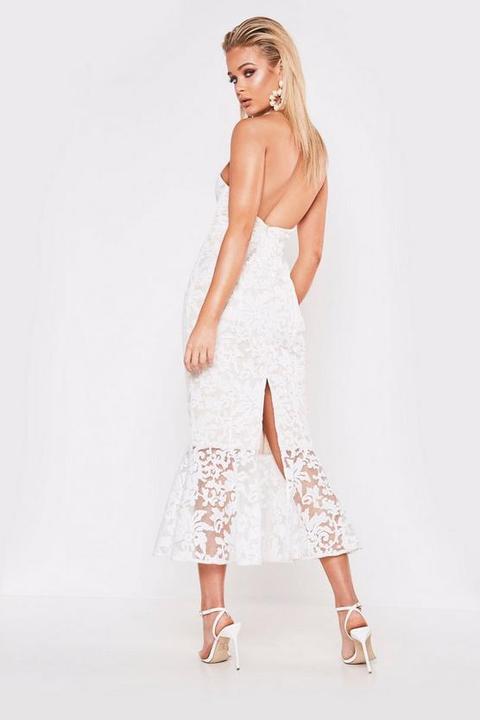 white lace fishtail midi dress