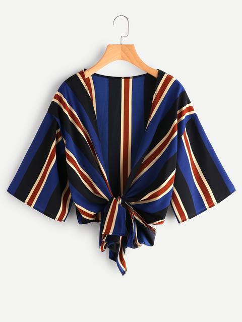 Kimono De Rayas Con Hombro Caído