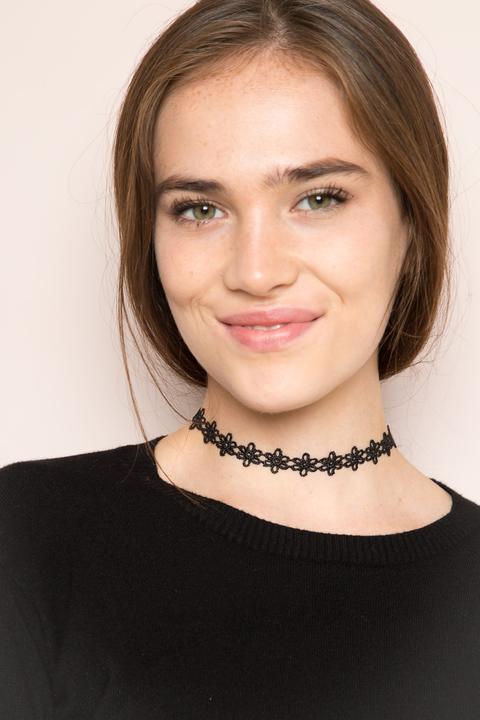 Black Crochet Flower Choker