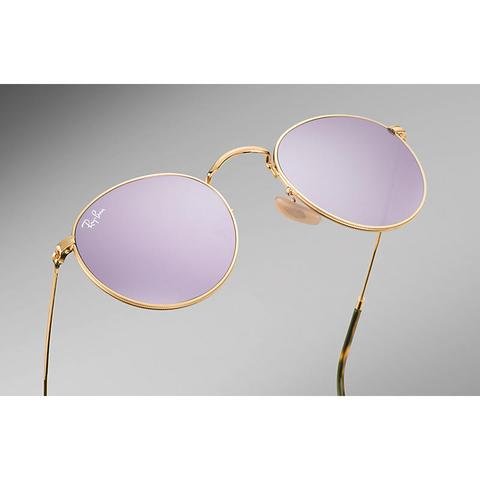 Round Flat Lenses Unisex Sunglasses Gläser: Violett, Frame: Gold