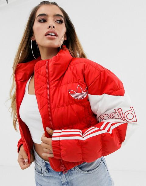 Adidas Originals Cropped Puffer Jacket In Red