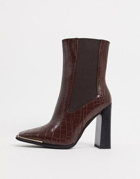 Simmi London - Melisa - Bottines Chelsea À Bout Carré Avec Placage Doré - Marron Croco