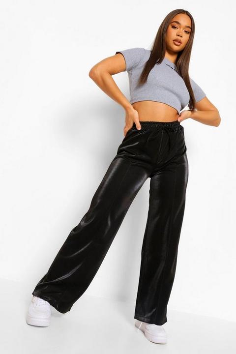 Womens Piping Detail Wide Leg Luxe Jogger - Black - 8, Black