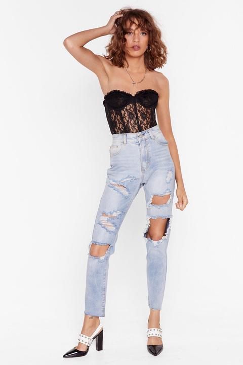 Womens Ripped Washed Denim Relaxed Jeans