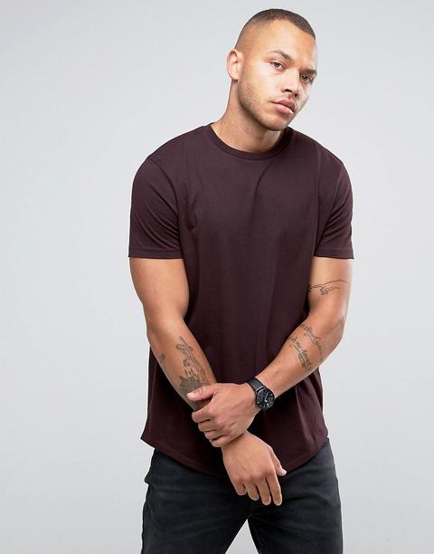 Asos - T-shirt Lunga Con Fondo Arrotondato - Viola