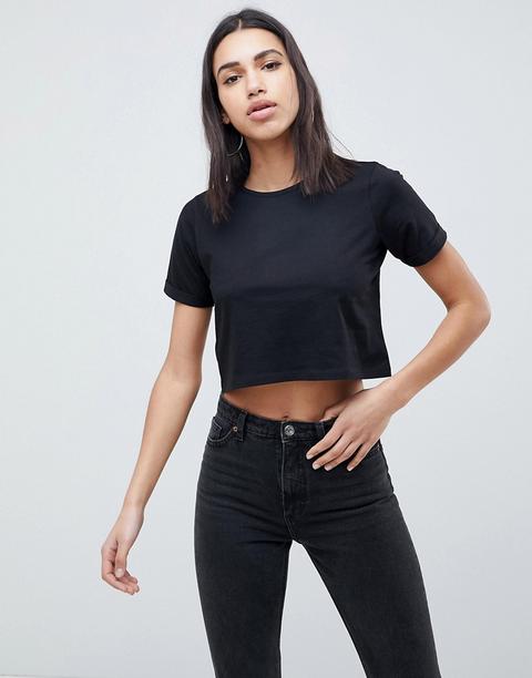 Asos Design - T-shirt Corta Con Maniche Arrotolate - Nero