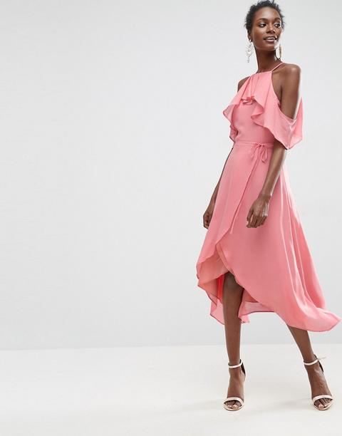 Vestido Midi Cruzado Con Hombros Descubiertos De Asos